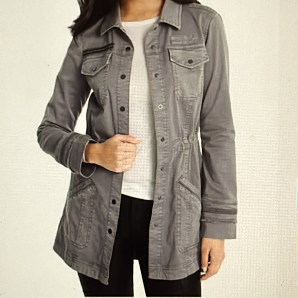 WHBM Long field jacket in dark crystal gray color